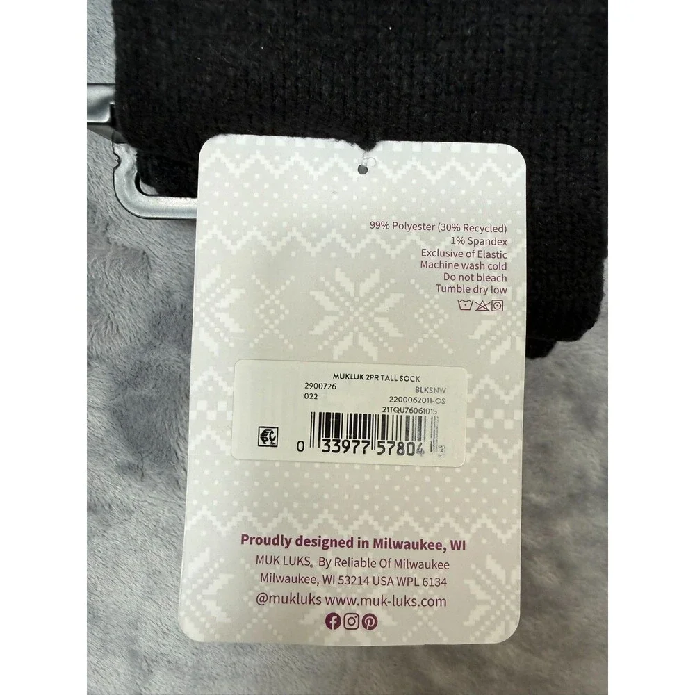 Muk Luks Women’s 2 Pair Pack Tall Boot Socks Mid-Calf Height size 6-11 Black